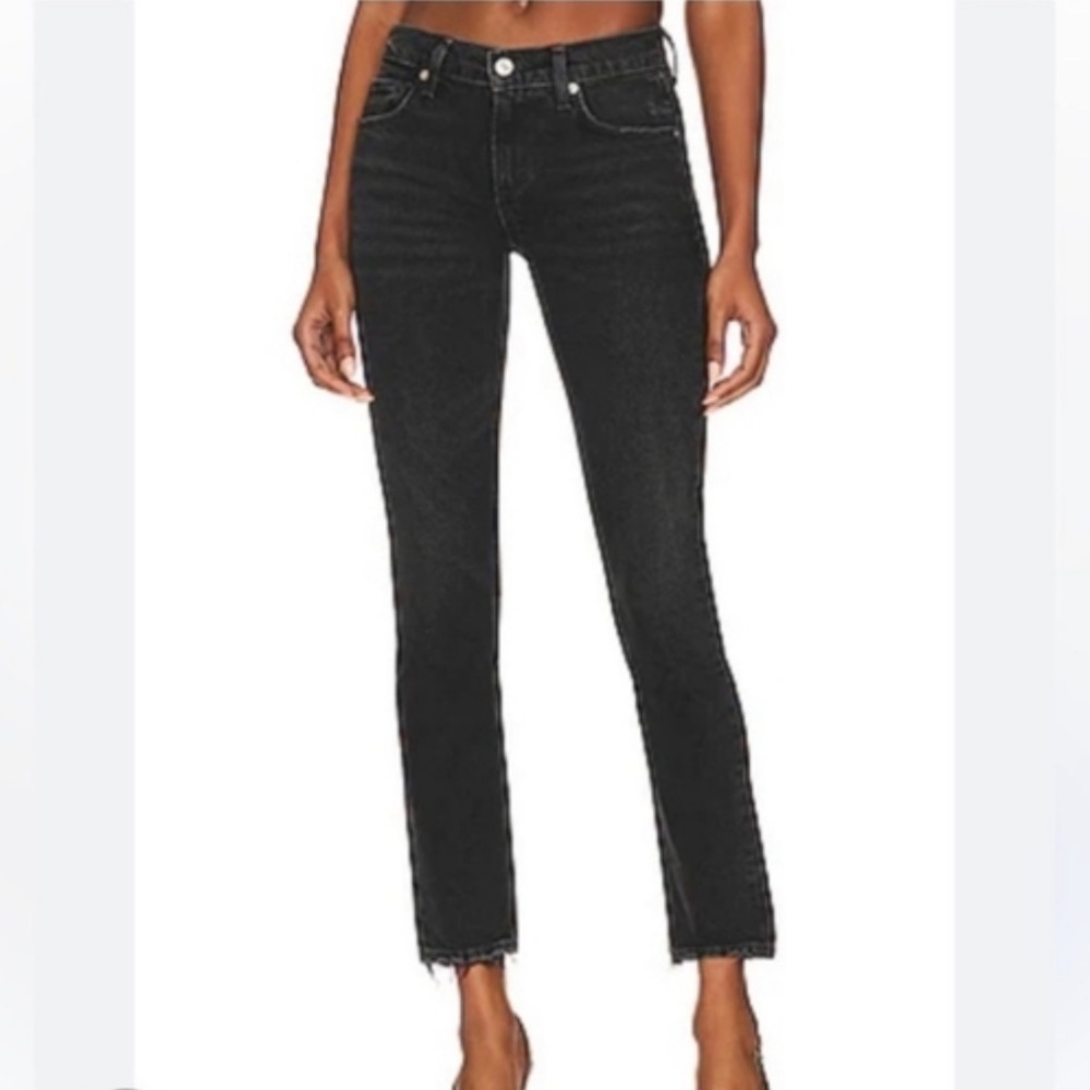 MOTHER The Rascal Ankpe Fray High Rise Black Jeans - Picture 1 of 15